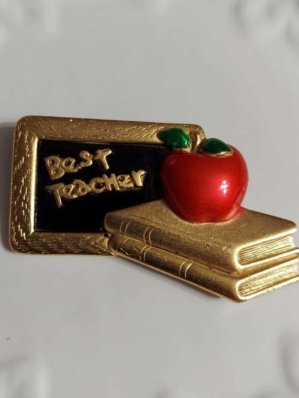 OAJC Textured Gold Tone/'Best Teacher' Enamel Brooch/Pin